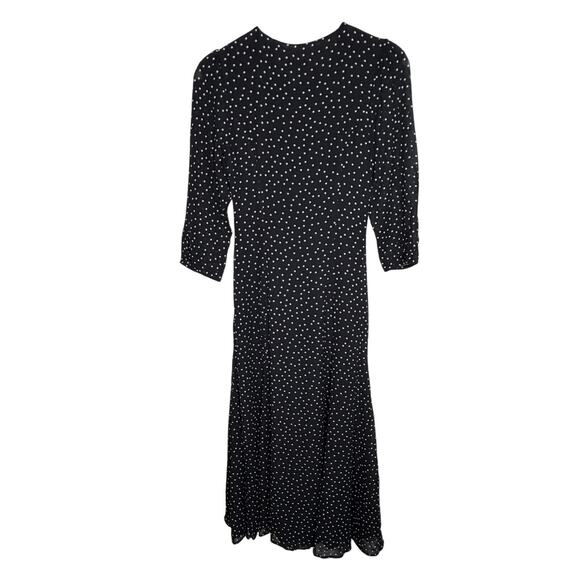 Reformation Mels Chiffon Polka Dot 3/4 Sleeve A-Line Midi Dress Black White 2 - Picture 10 of 16